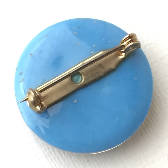 Vintage Blue Lucite Pin With Gold Confetti Flakes - Picture 4 of 8